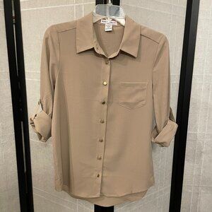 Body Central Tan Polyester Gold Button Up Shirt